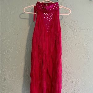 Medium Child Weissman Lipstick Pink Sequined Jazz Dance Costume with Fringe.